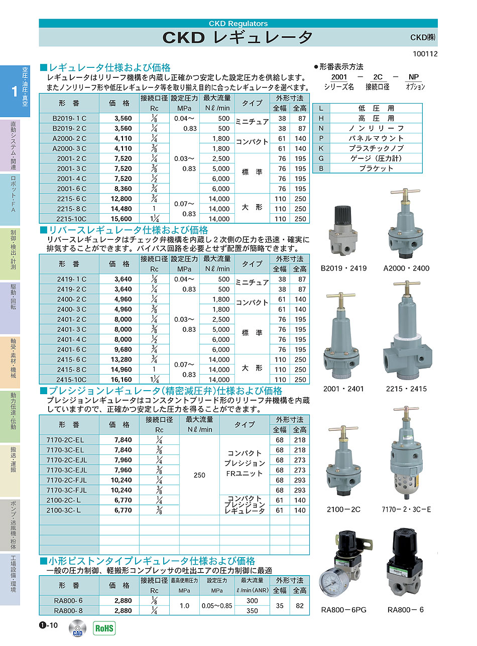 CKD(株)　レギュレータ　空圧・油圧・真空機器　P01-010　価格