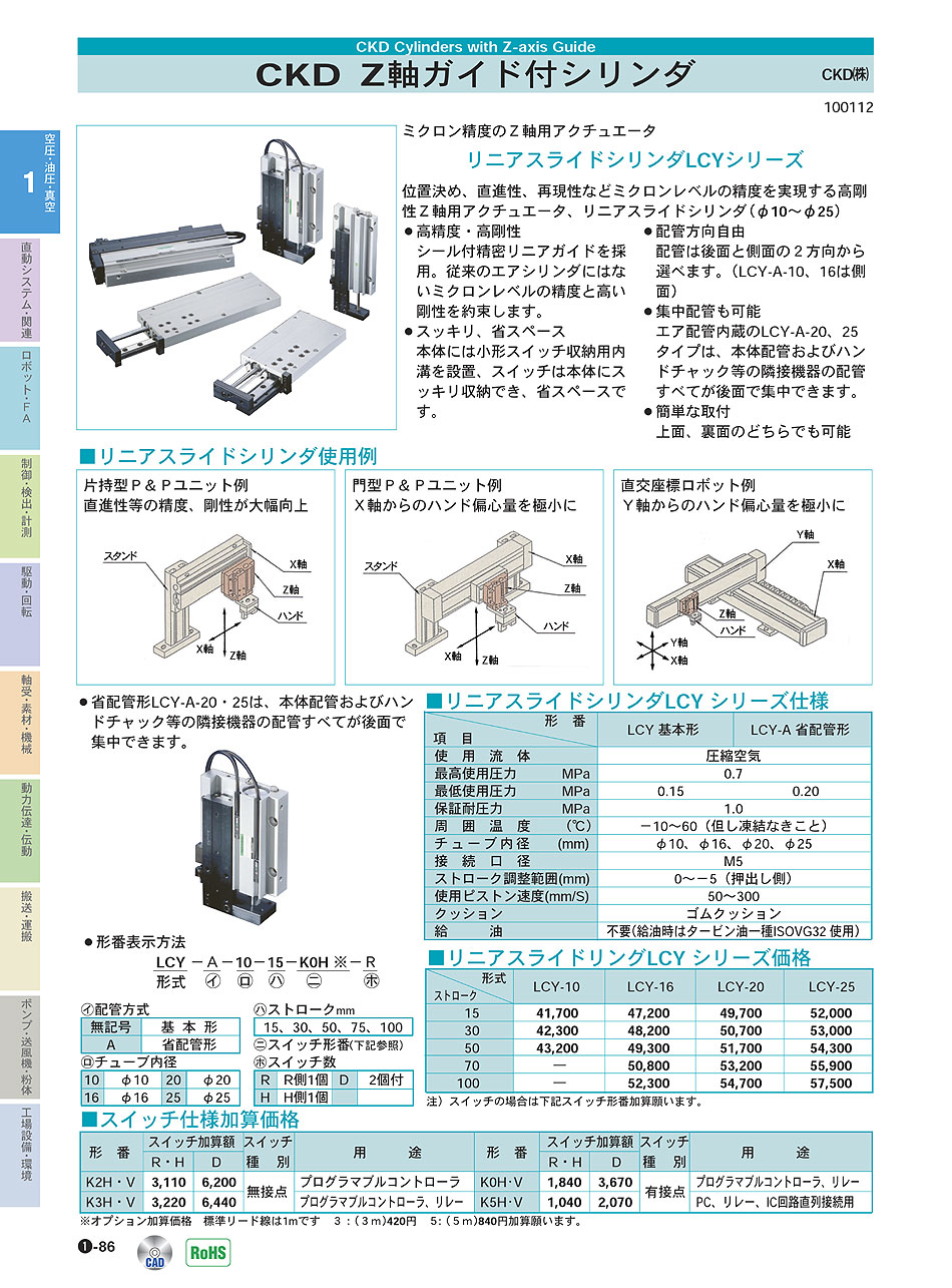 CKD(株)　Z軸ガイド付シリンダ　リニアスライドシリンダ　空圧・油圧・真空機器　P01-086　価格