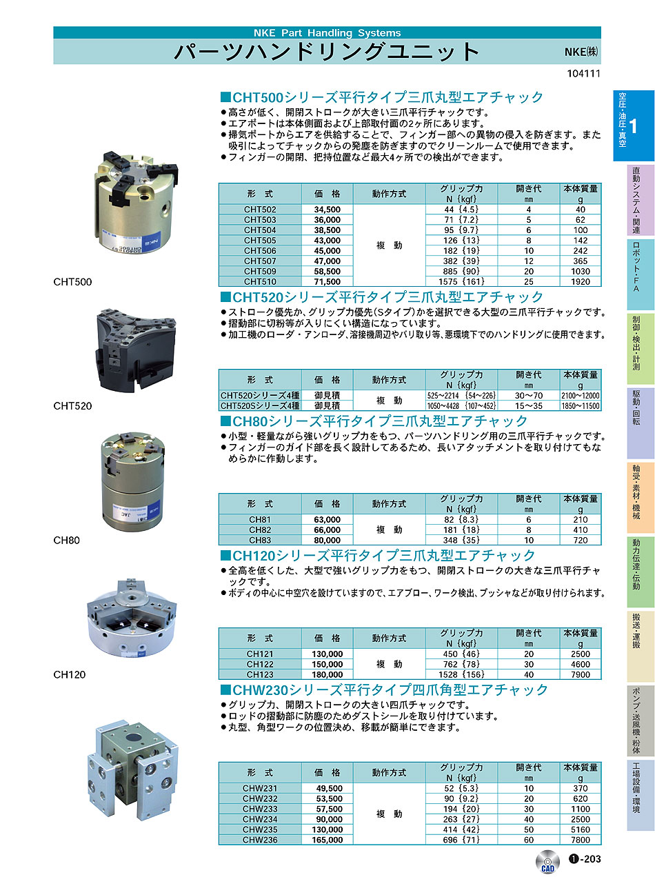 NKE(株)　パーツハンドリングユニット　エアチャック　パーツハンドリングユニット　空圧・油圧・真空機器　P01-203　価格