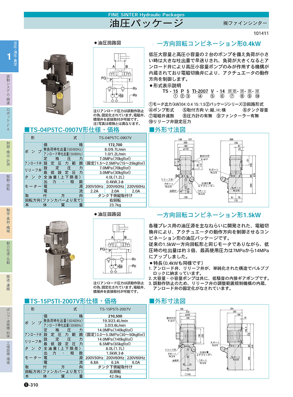 (株)ファインシンター　油圧パッケージ　空圧・油圧・真空機器　P01-310　価格