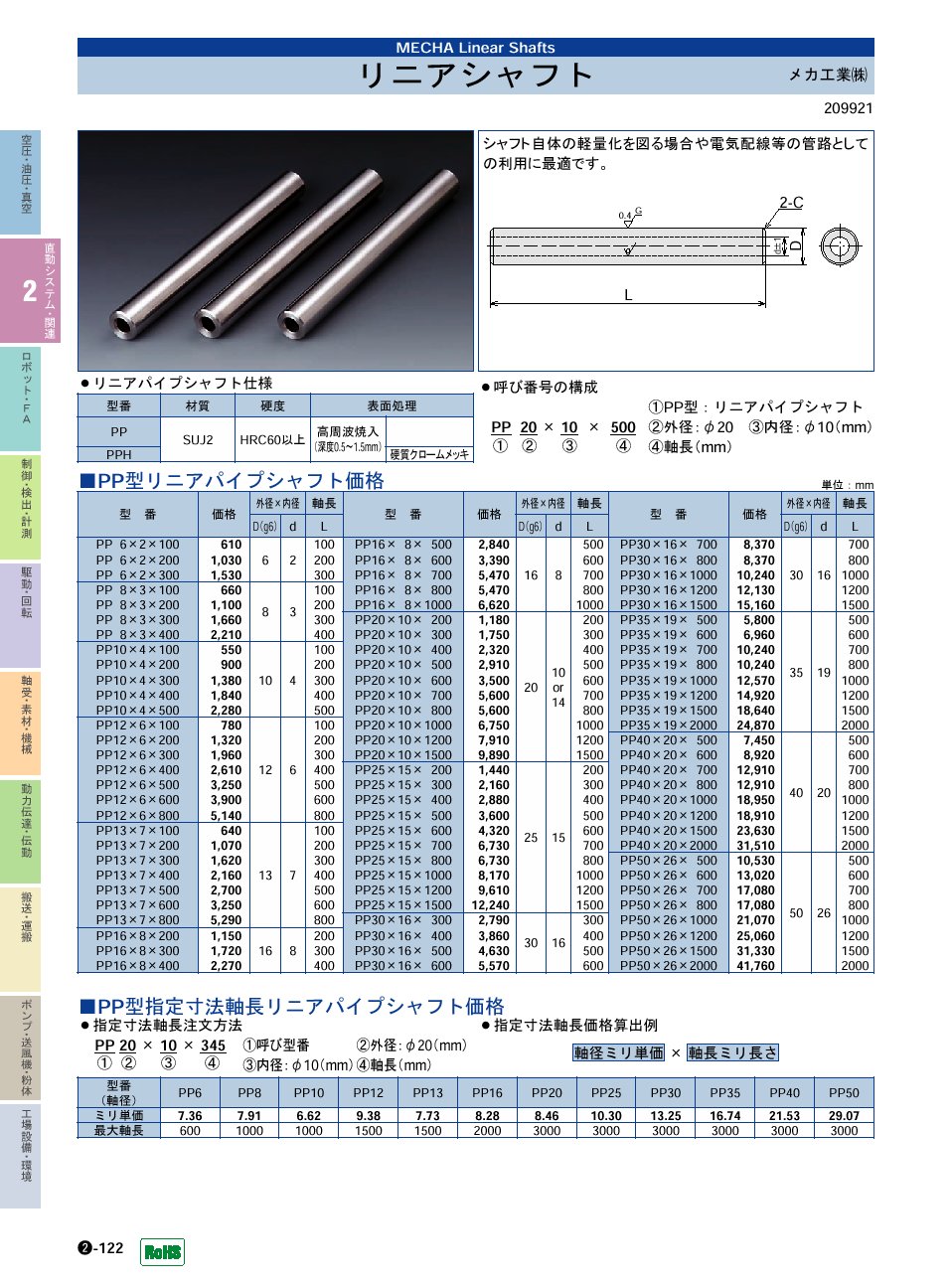 メカ工業(株)　リニアシャフト 直動システム・関連機器 P02-122　価格