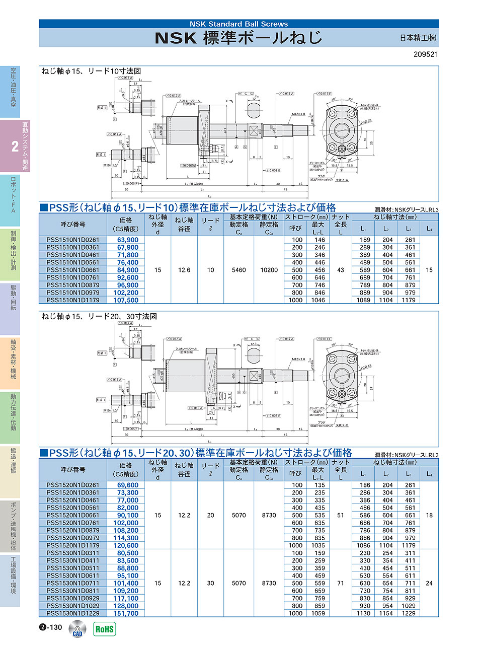日本精工(株)　標準ボールねじ　直動システム・関連機器　P02-130　価格