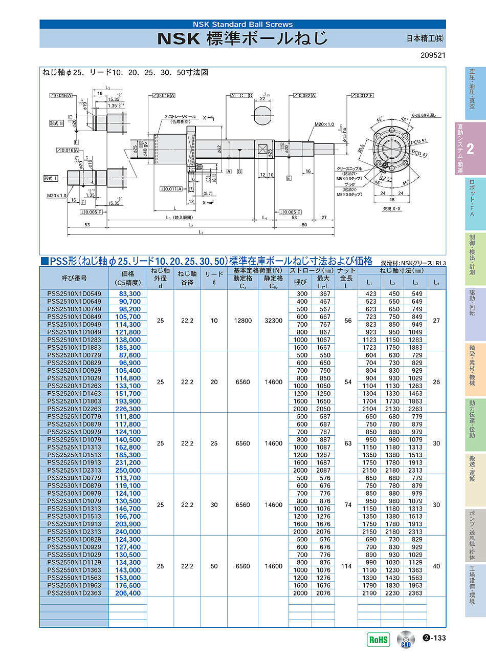 日本精工(株)　標準ボールねじ　直動システム・関連機器　P02-133　価格