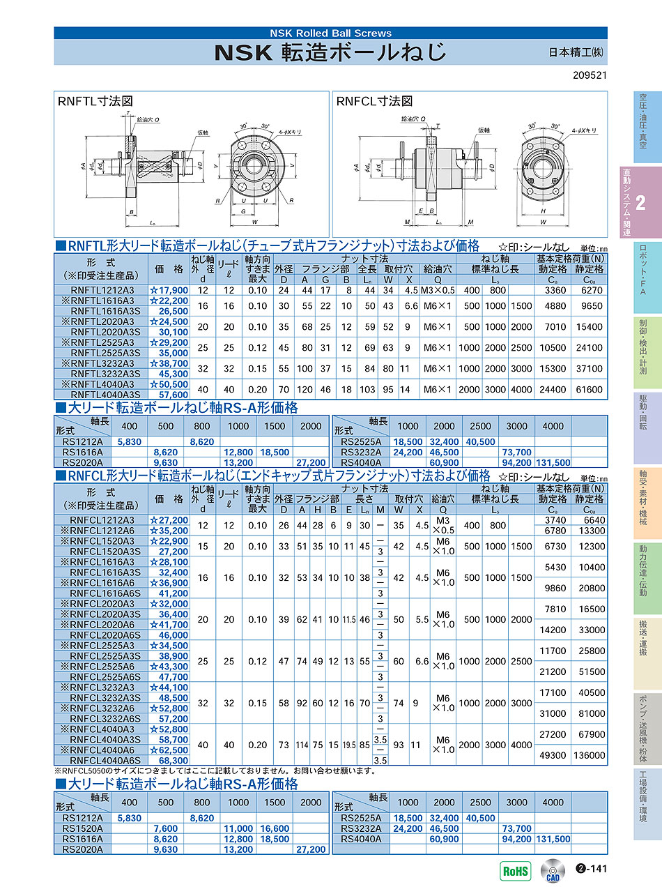 日本精工(株)　大リード転造ボールねじ　直動システム・関連機器　P02-141　価格