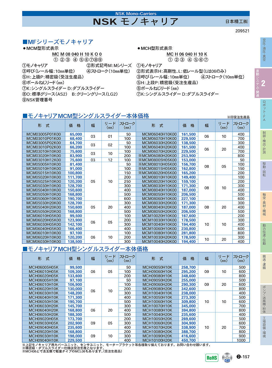 日本精工(株)　モノキャリア　直動システム・関連機器　P02-157　価格