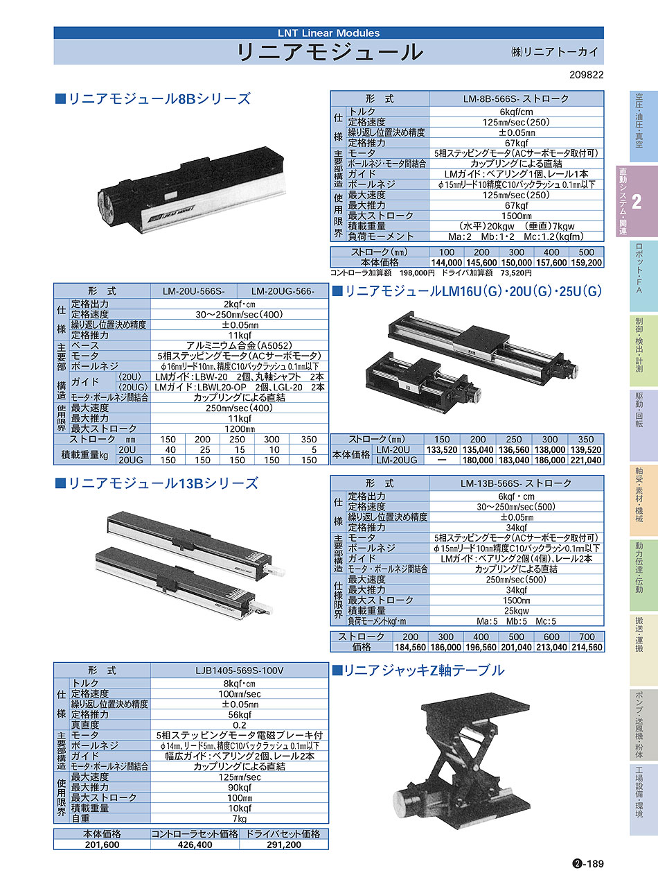 (株)リニアトーカイ　リニアモジュール　リニアジャッキZ軸テーブル　直動システム・関連機器　P02-189　価格