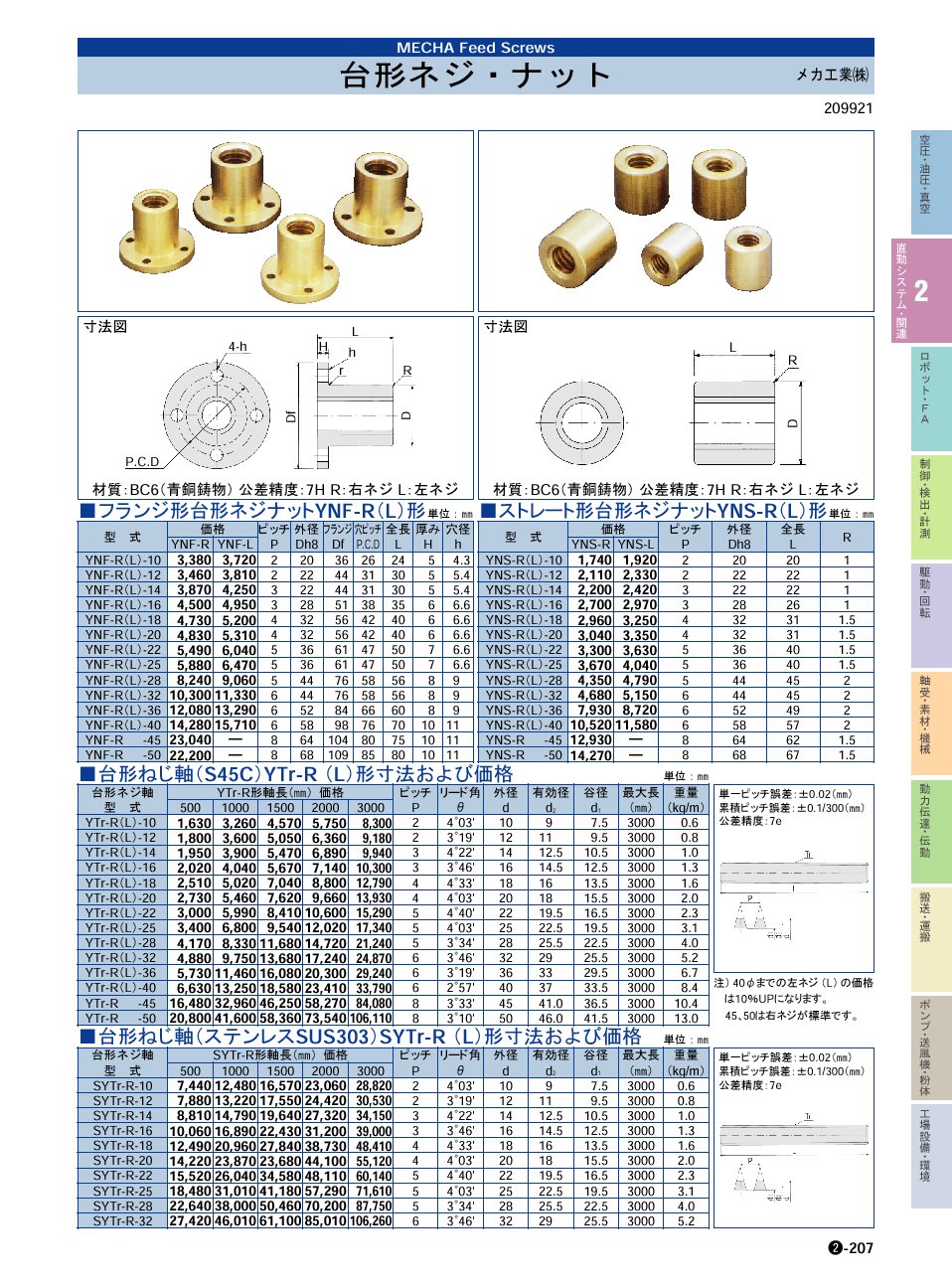 メカ工業(株)　台形ネジ・ナット　フランジ形台形ネジ　直動システム・関連機器　P02-207　価格