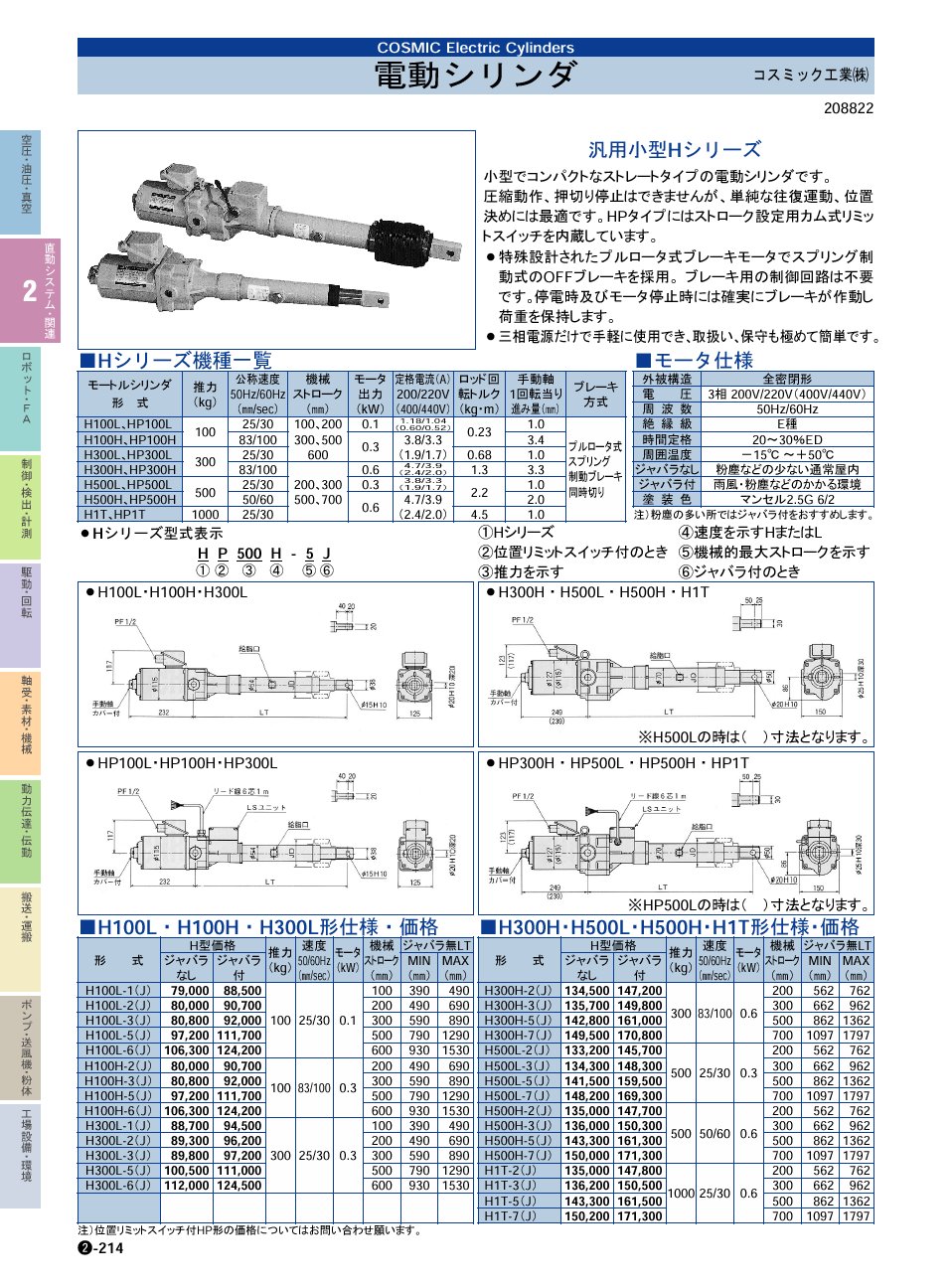 コスミック工業(株)　電動シリンダ　モートルシリンダ　直動システム・関連機器　P02-214　価格