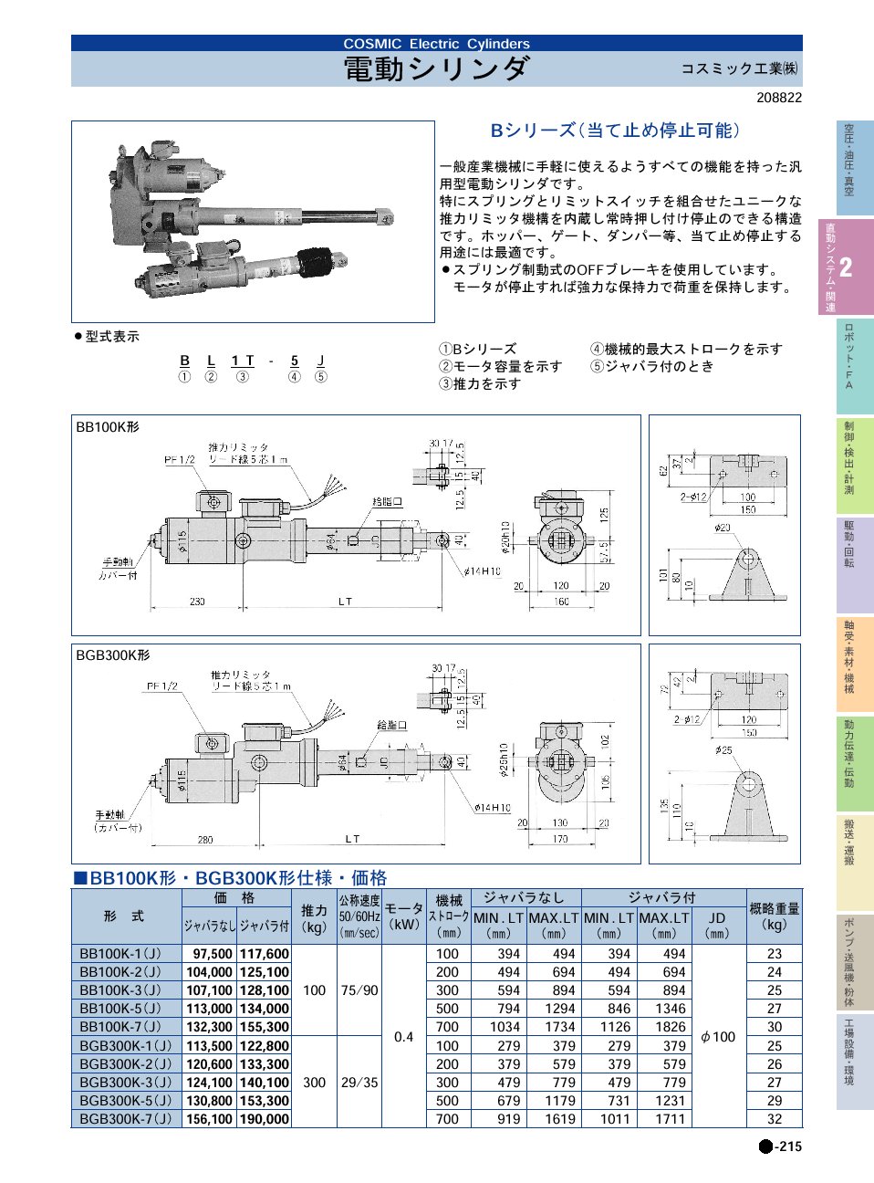 コスミック工業(株)　電動シリンダ　直動システム・関連機器　P02-215　価格