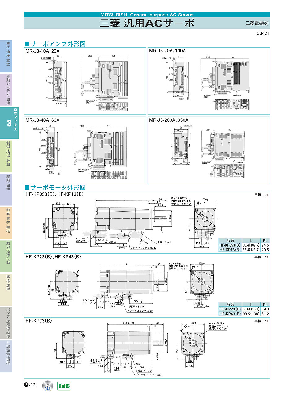 三菱電機(株)　汎用ACサーボ　ロボット・ＦＡ機器　P03-012　価格
