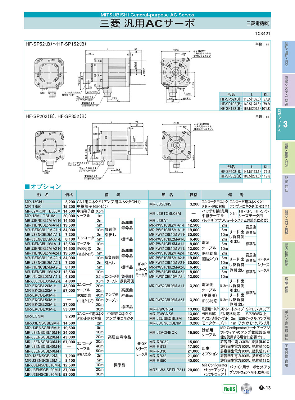 三菱電機(株)　汎用ACサーボ　ロボット・ＦＡ機器　P03-013　価格