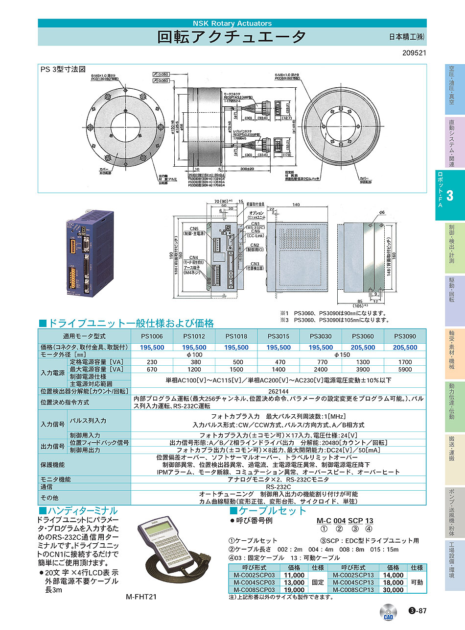 日本精工(株)　回転アクチュエータ　ハンディターミナル　ロボット・ＦＡ機器　P03-087　価格