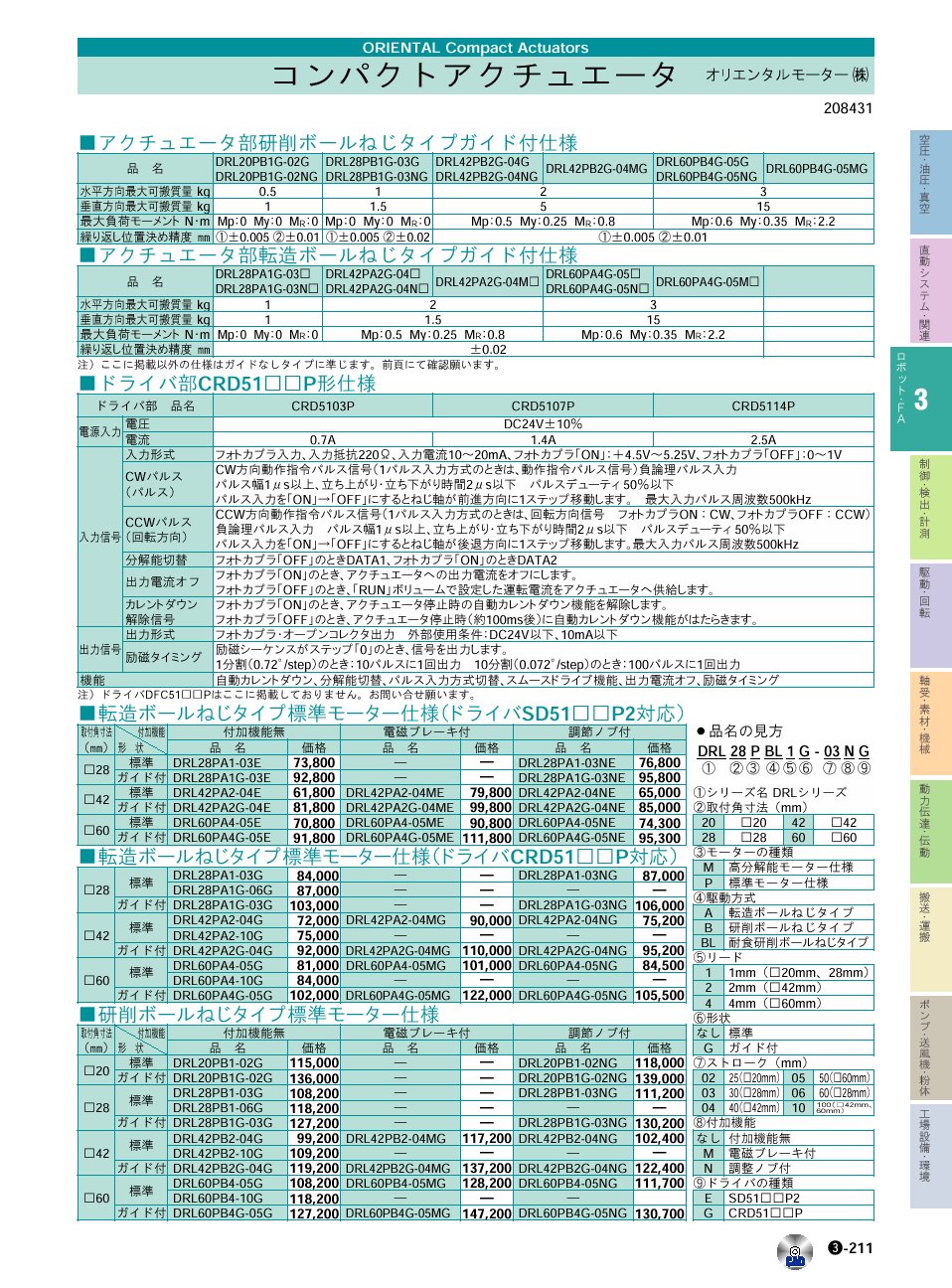 オリエンタルモーター(株)　コンパクトアクチュエータ　ボールねじ　DRL　P03-211　価格