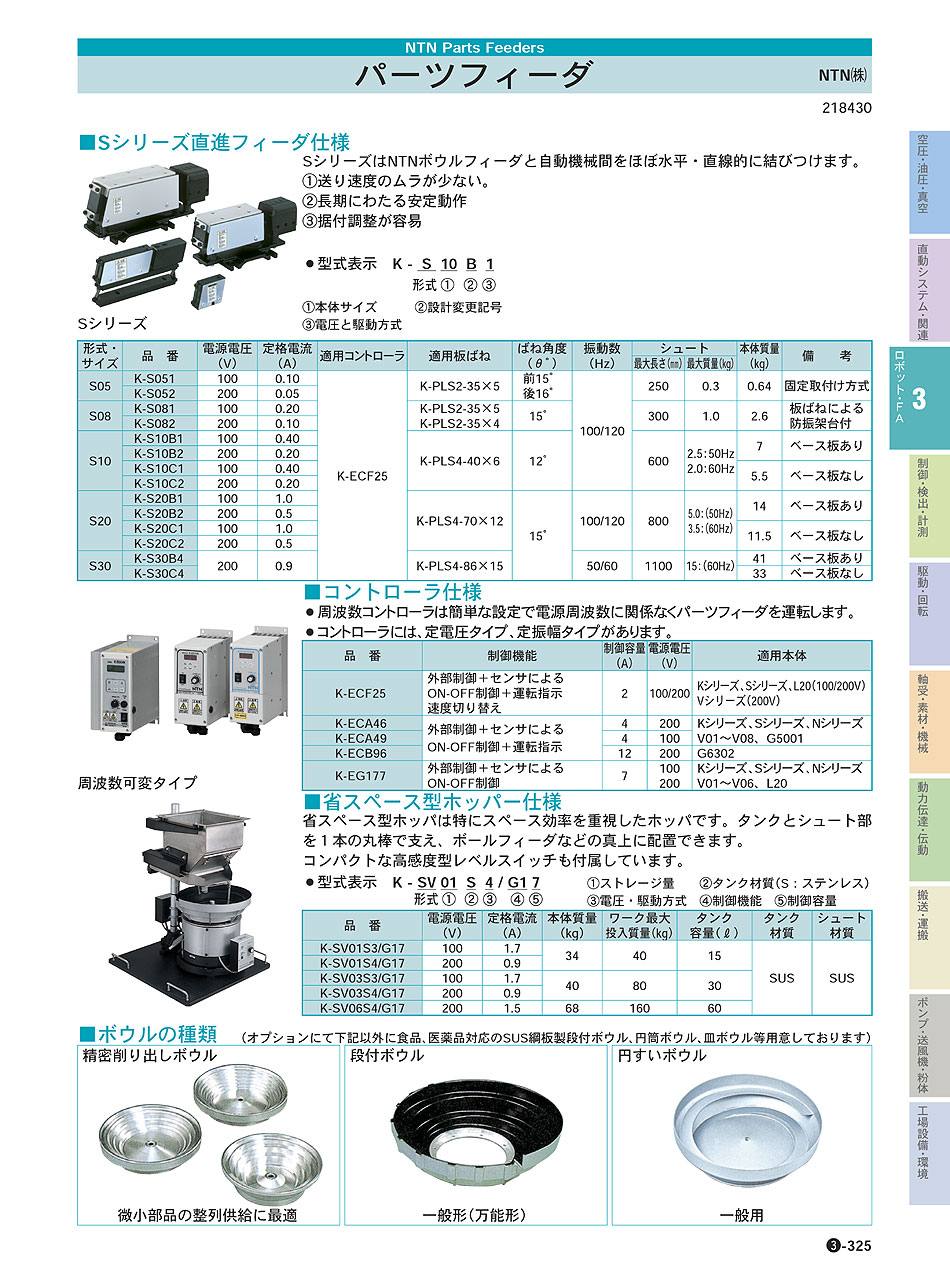 NTN(株)　パーツフイーダ　Sシリーズ直進フィーダ　ロボット・ＦＡ機器　P03-325　価格