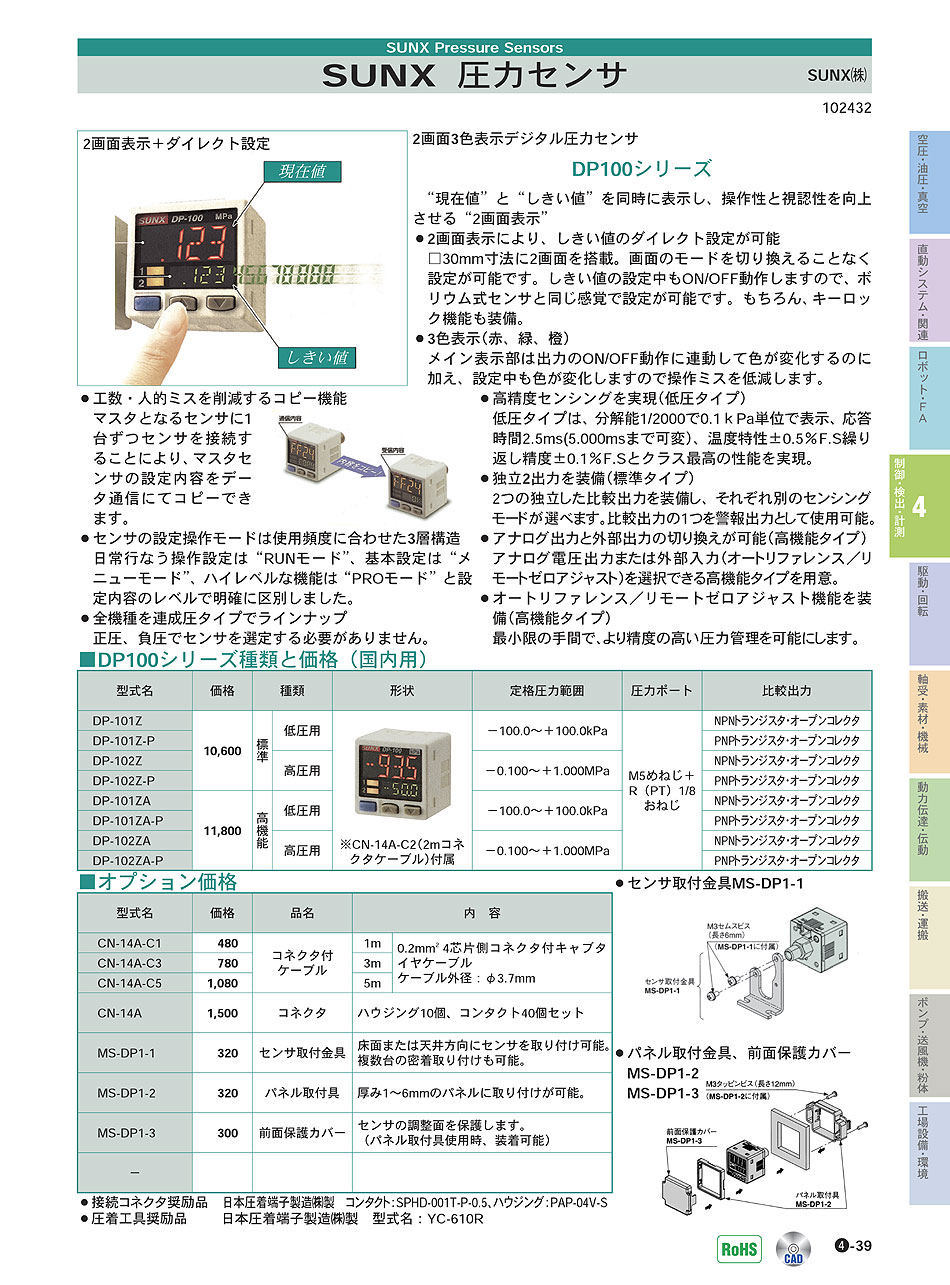 パナソニックデバイスSUNX(株)　圧力センサ　制御・検出・計測機器　P04-039　価格
