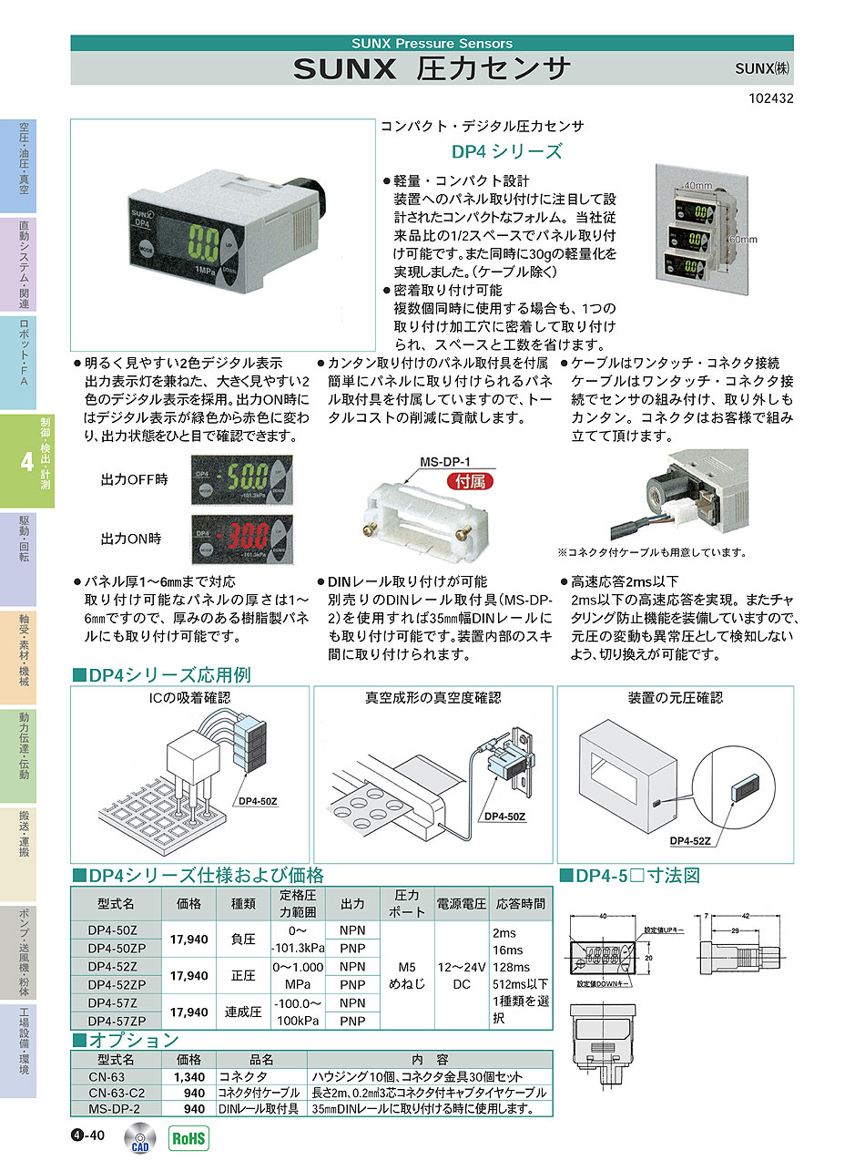 パナソニックデバイスSUNX(株)　圧力センサ　コンパクトデジタル圧力センサ　制御・検出・計測機器　P04-040　価格