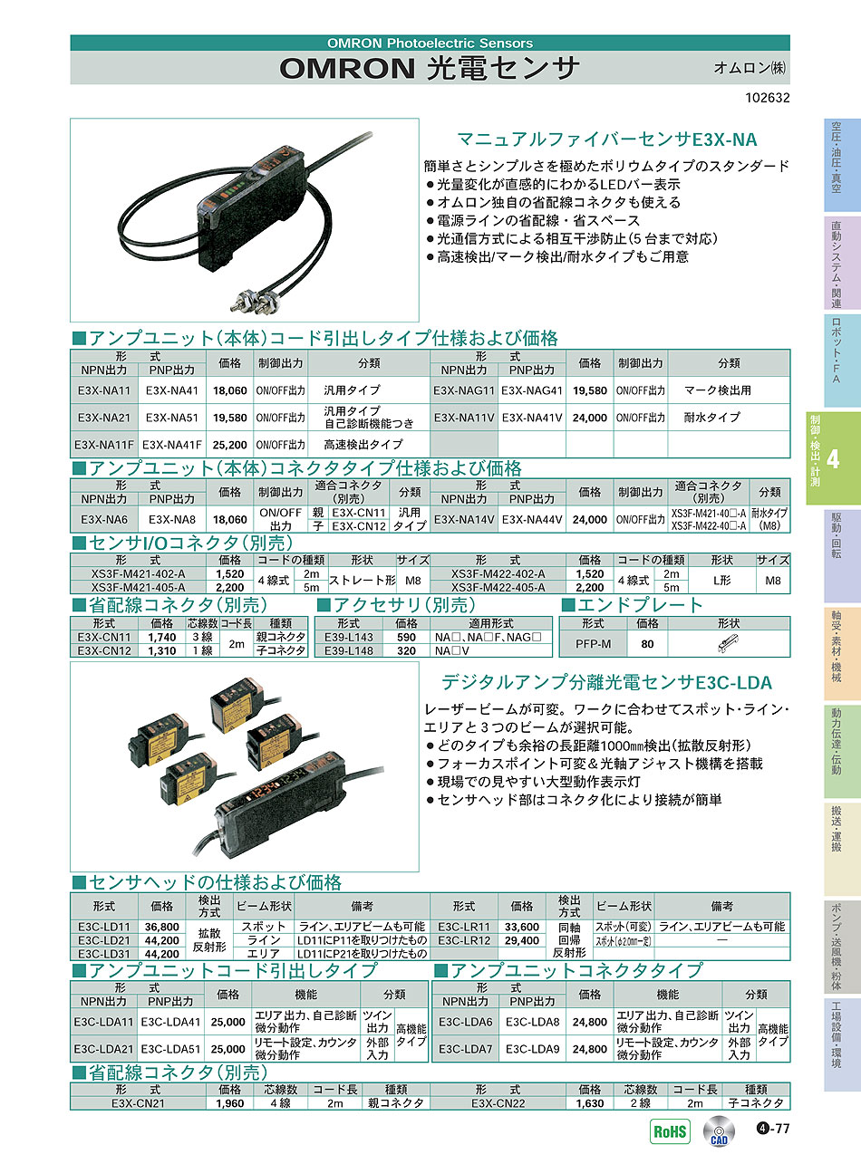 オムロン(株)　光電センサ　制御・検出・計測機器　P04-077　価格