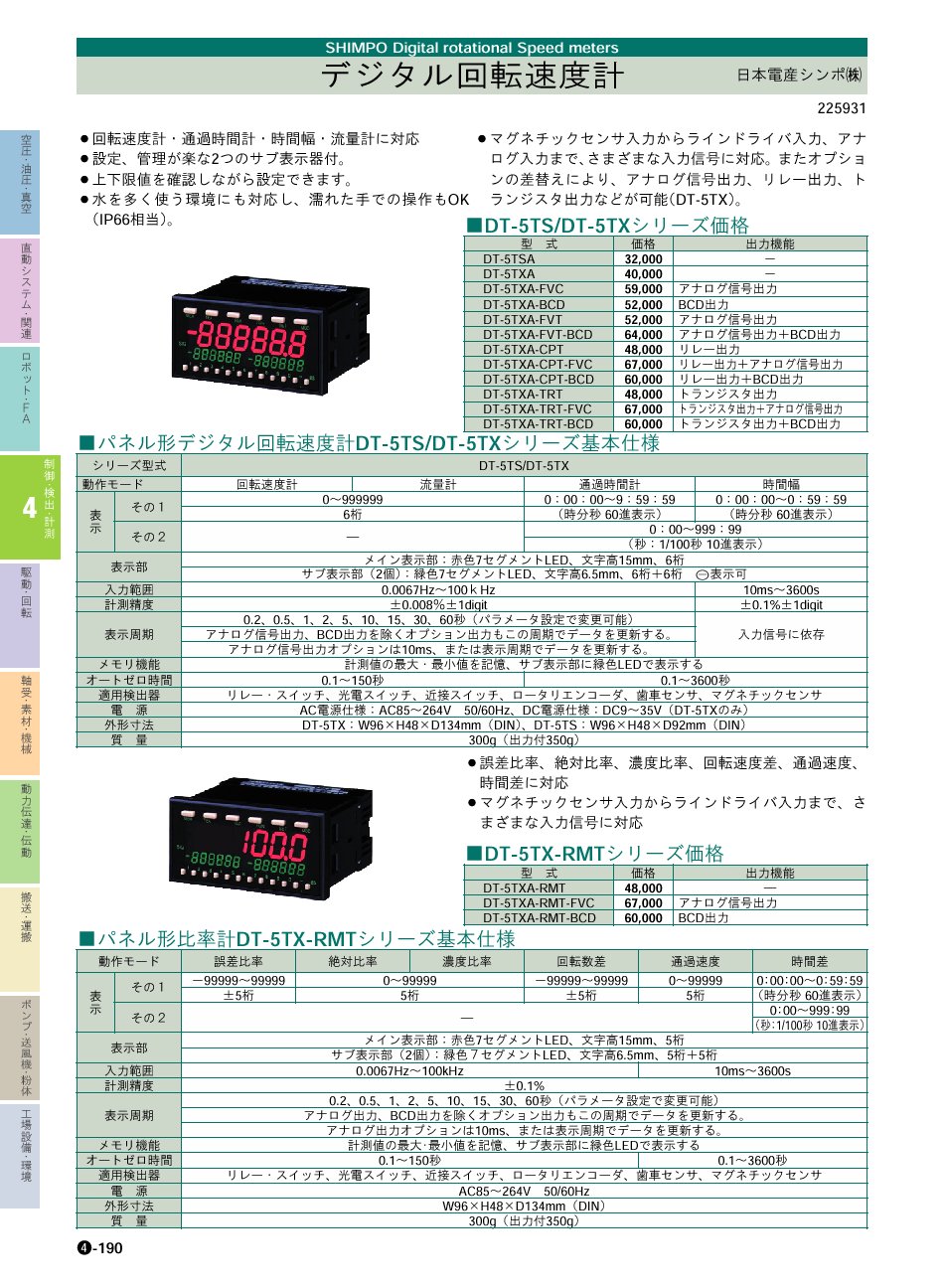 日本電産シンポ(株) デジタル回転速度計 パネル型デジタル回転速度計 パネル比率計 P04-190 制御・検出・計測機器 価格