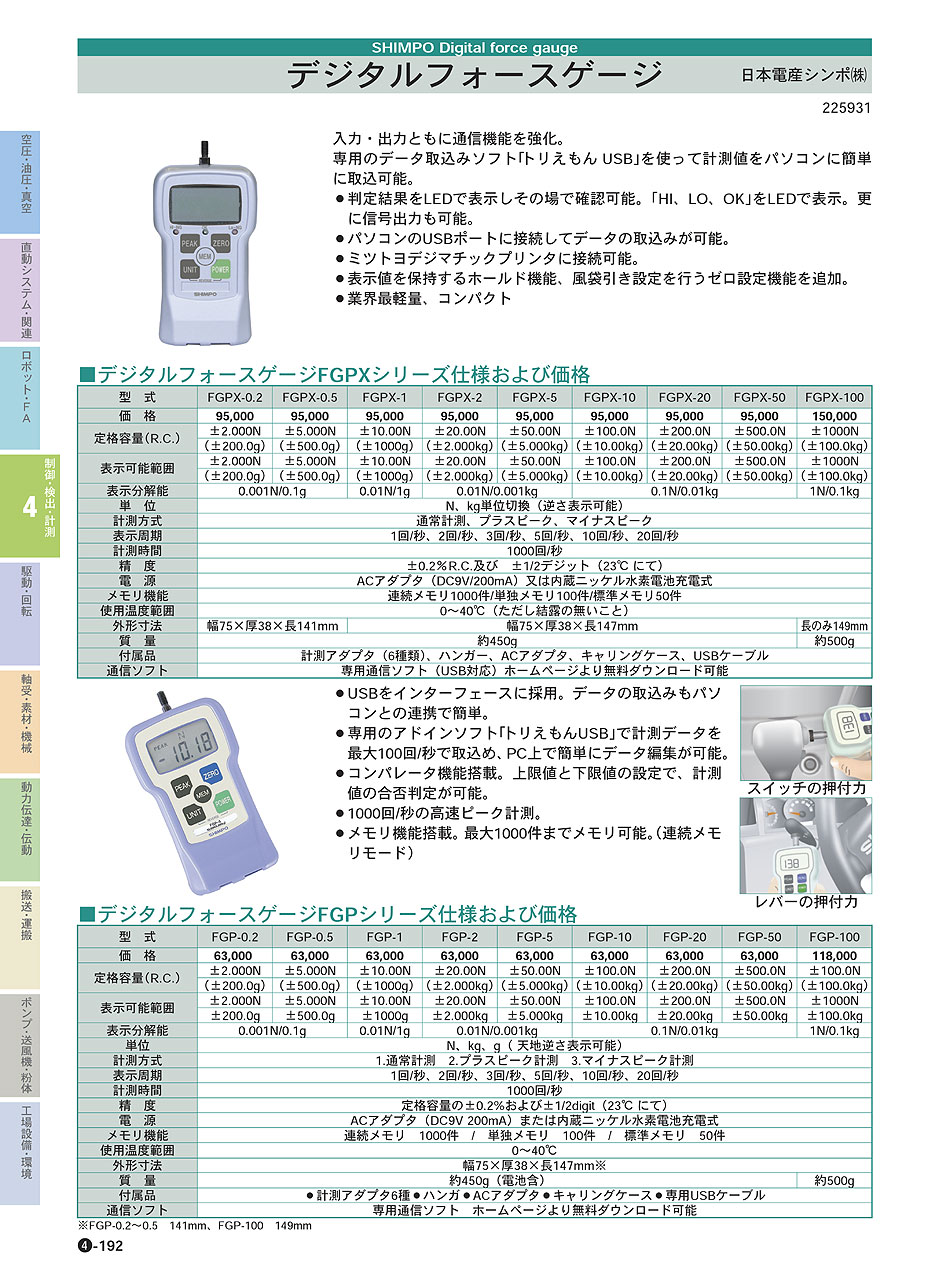 日本電産シンポ(株) デジタルフォースゲージ P04-192 制御・検出・計測機器 価格