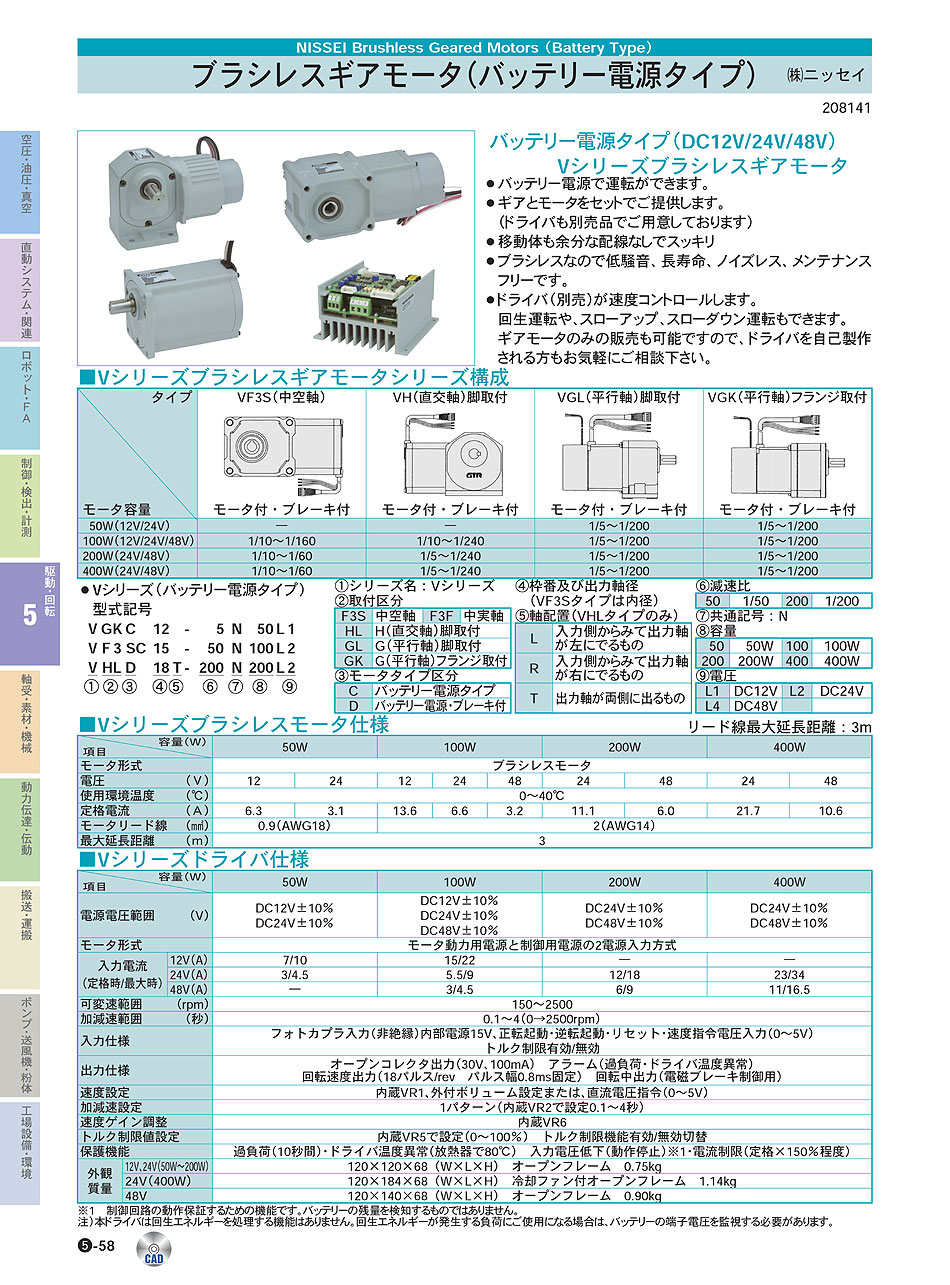 (株)ニッセイ　ブラシレスギアモータ(バッテリー電源タイプ)　駆動・回転制御機器　P05-058　価格