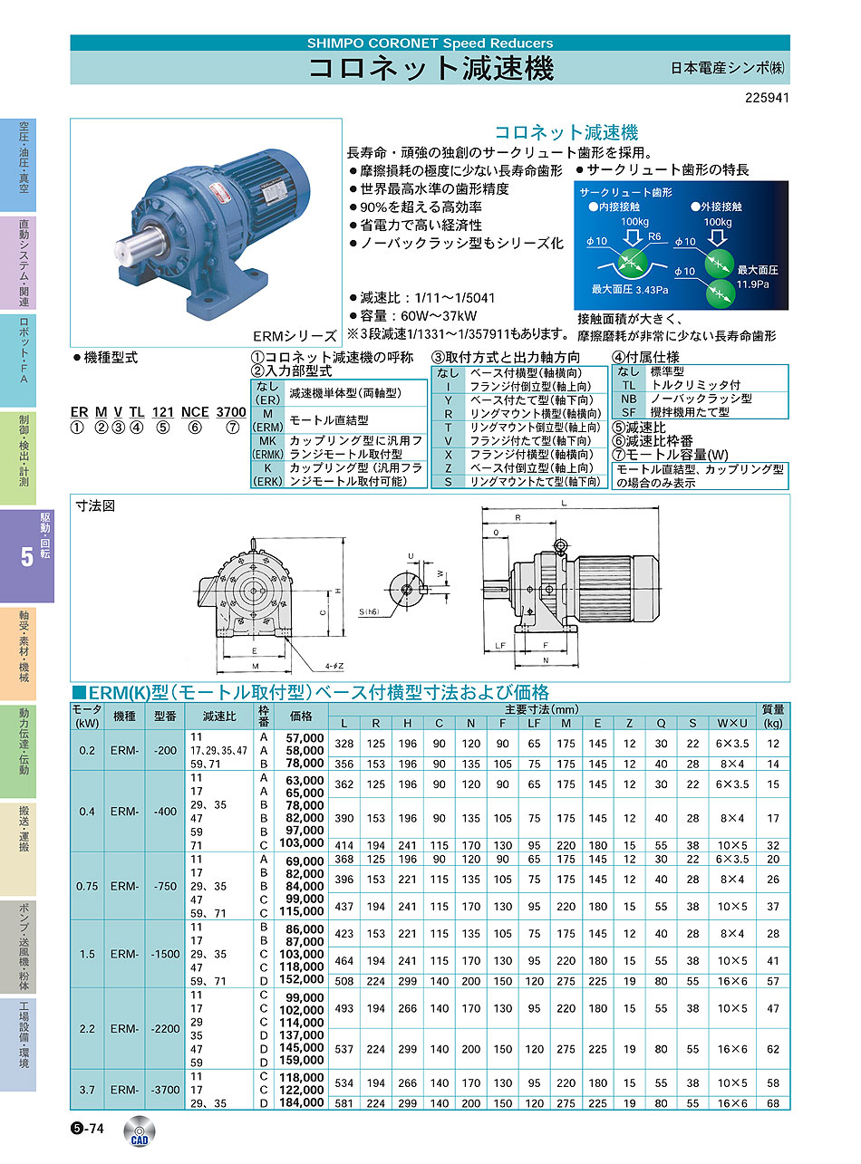 日本電産シンポ(株) コロネット減速機 モートル取付型 ベース付 P05-074 駆動・回転制御機器 価格