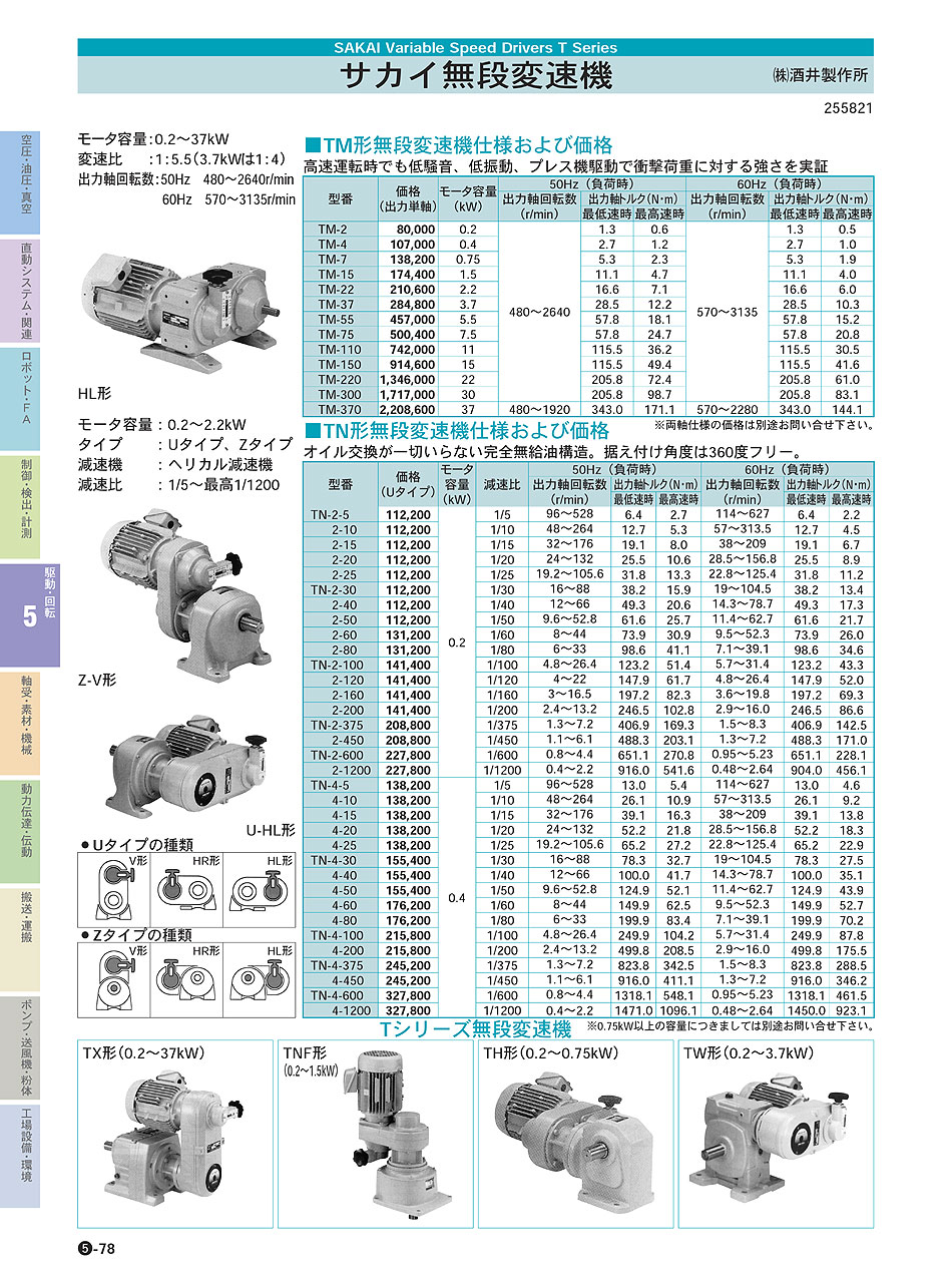 (株)酒井製作所　サカイ無段変速機　駆動・回転制御機器　P05-078　価格