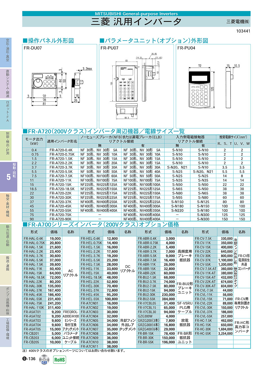 三菱電機(株) 汎用インバータ P05-136 駆動・回転制御機器 価格