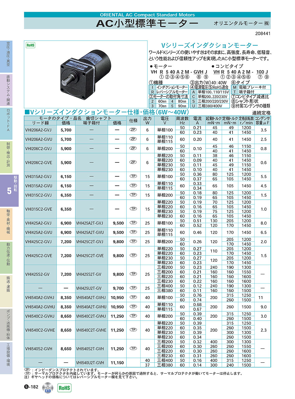 オリエンタルモーター(株)　AC小型標準モーター　駆動・回転制御機器　P05-182　価格