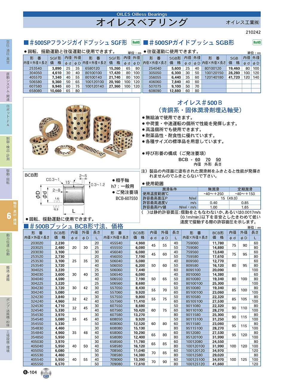 オイレス工業(株)　オイレスベアリング　軸受・素材・機械部品　P06-104　価格