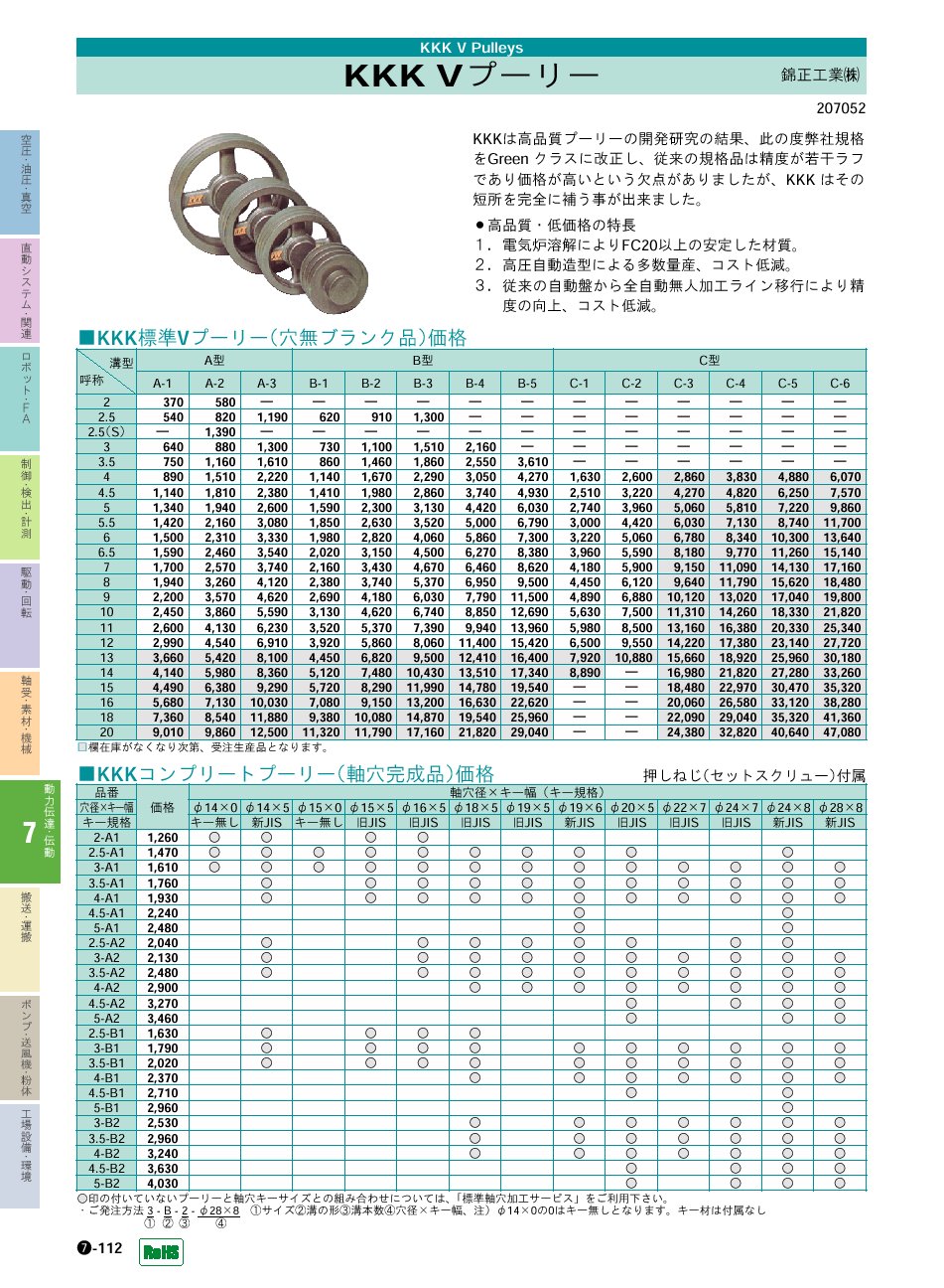 錦正工業(株)　Vプーリー　動力伝達・伝動機器　P07-112 価格