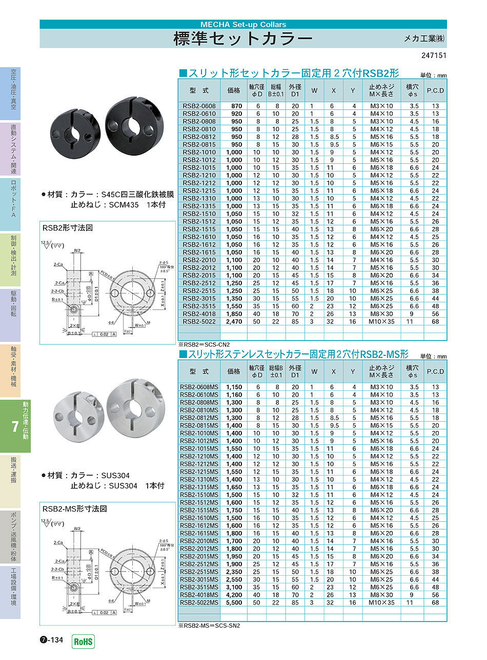 メカ工業(株) 標準セットカラー スリット形セットカラー P07-134 動力伝達・伝動機器 価格