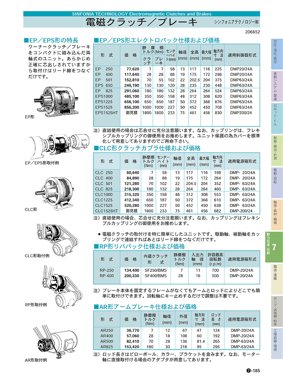 シンフォニアテクノロジー(株)　電磁クラッチ・ブレーキ　動力伝達・伝動機器　P07-185　価格