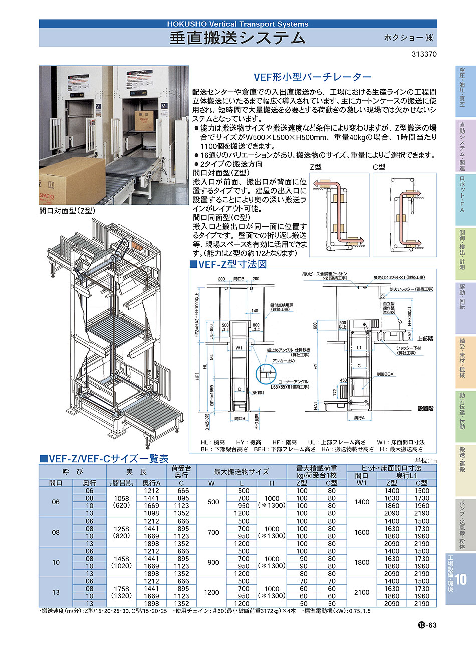 ホクショー(株)　垂直搬送システム　バーチレーター　工場設備・環境機器　P10-063　価格