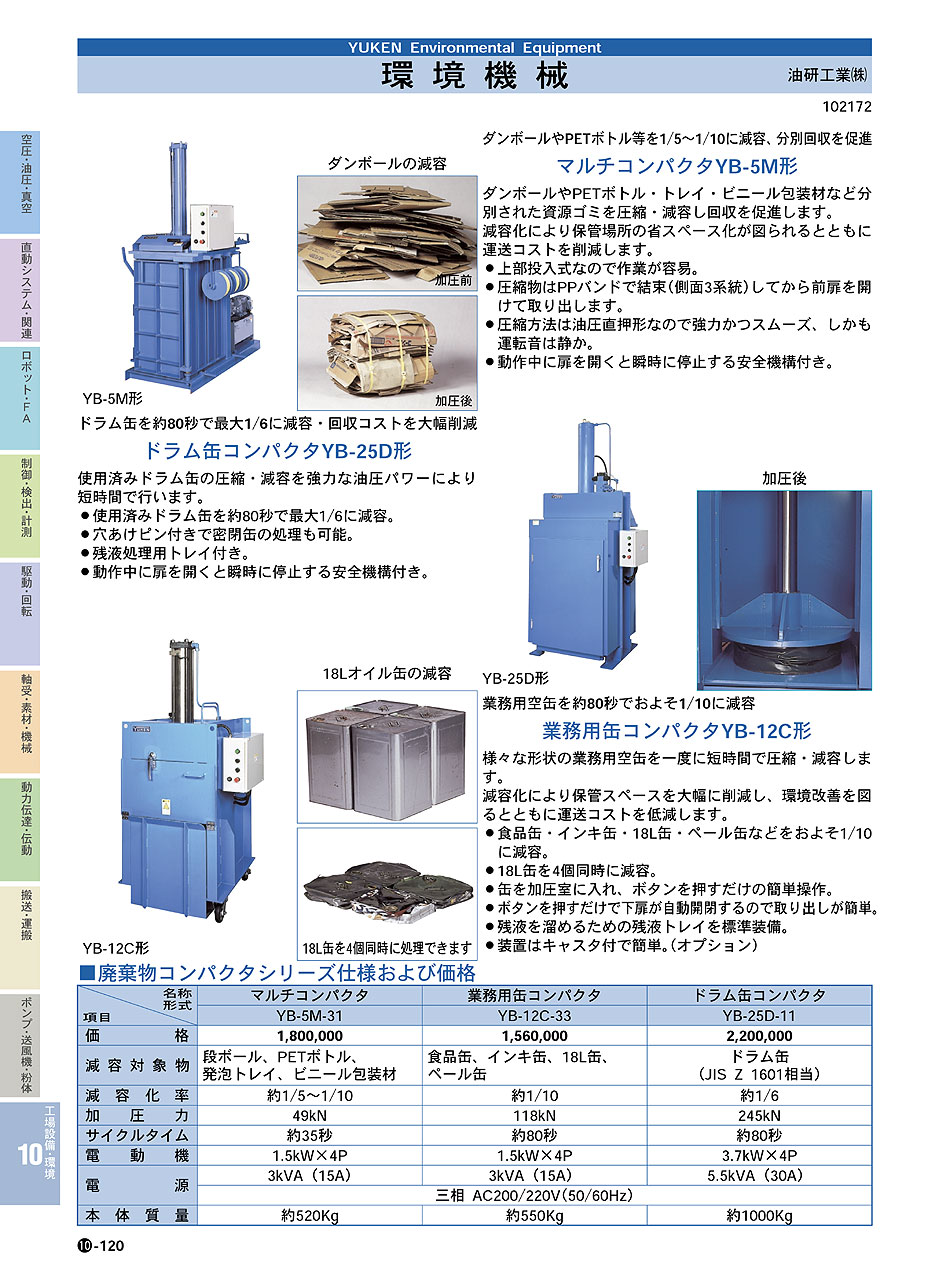 油研工業(株)　環境機械　工場設備 環境機器　P10-120　価格